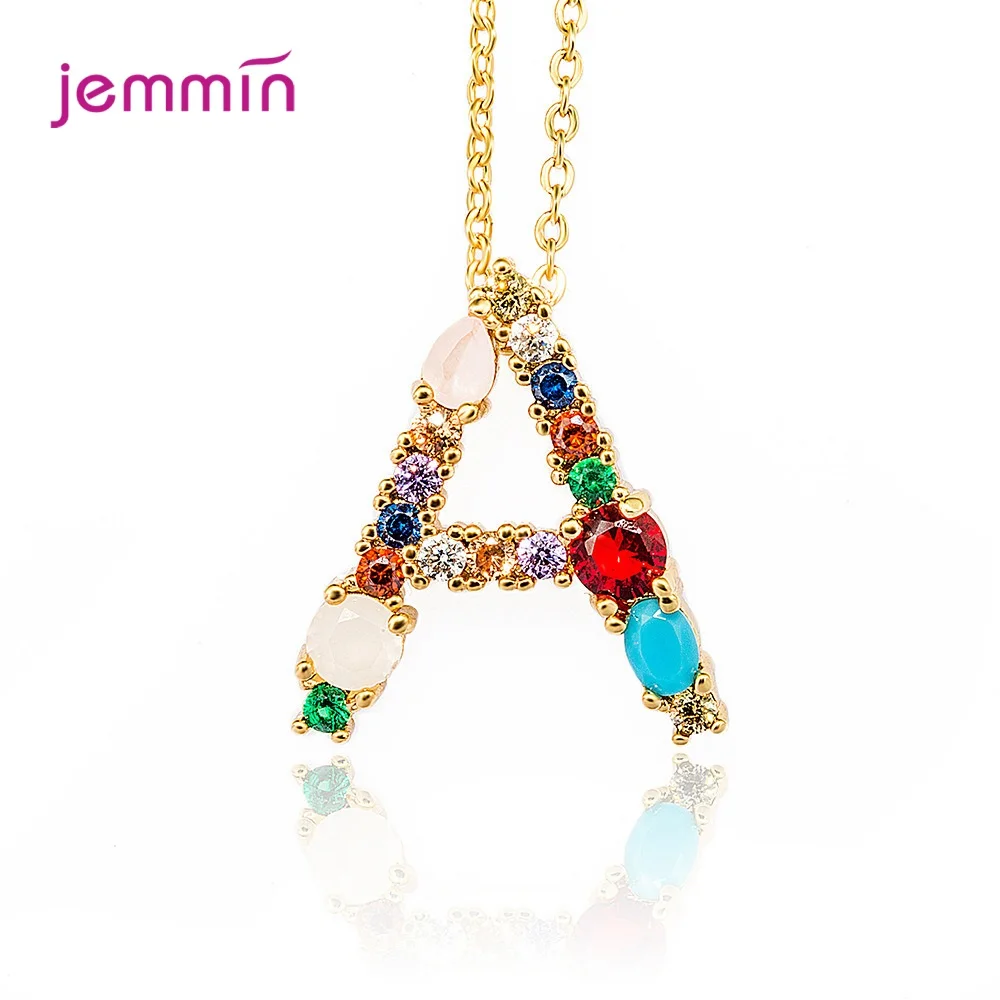 Luxury zircon Alphabet Pendants Gold Color A-Z Letter Opal Stone Pendant Necklace Shinning 26 Initial Collares Jewelry