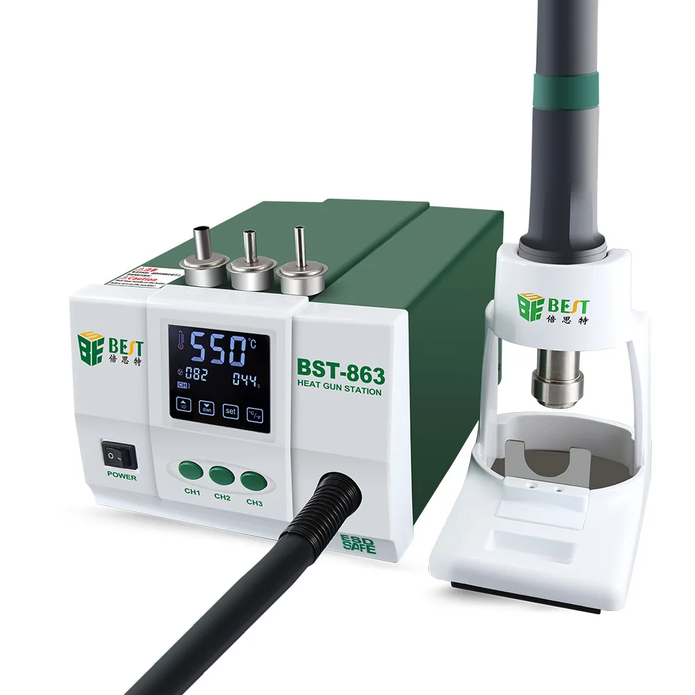 BST-863 Hot Air Gun Desoldering Station Digital Display LCD Touch Thermostat Anti-static Hot Air Gun