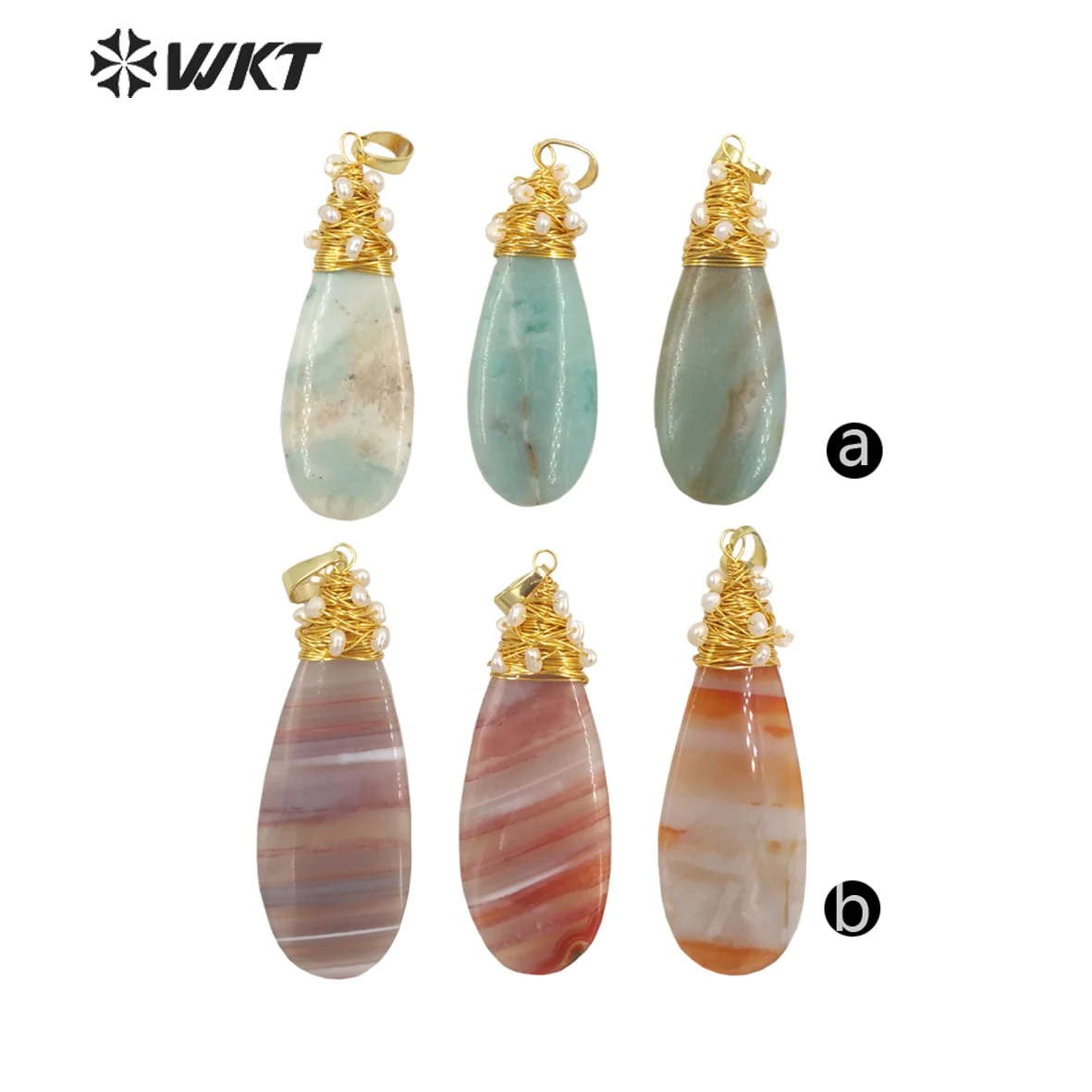 WT-P1739 Amazing gold wire wrapped elegant long drop stone pendant Women easy match clothes jewelry necklace pendant on ocation