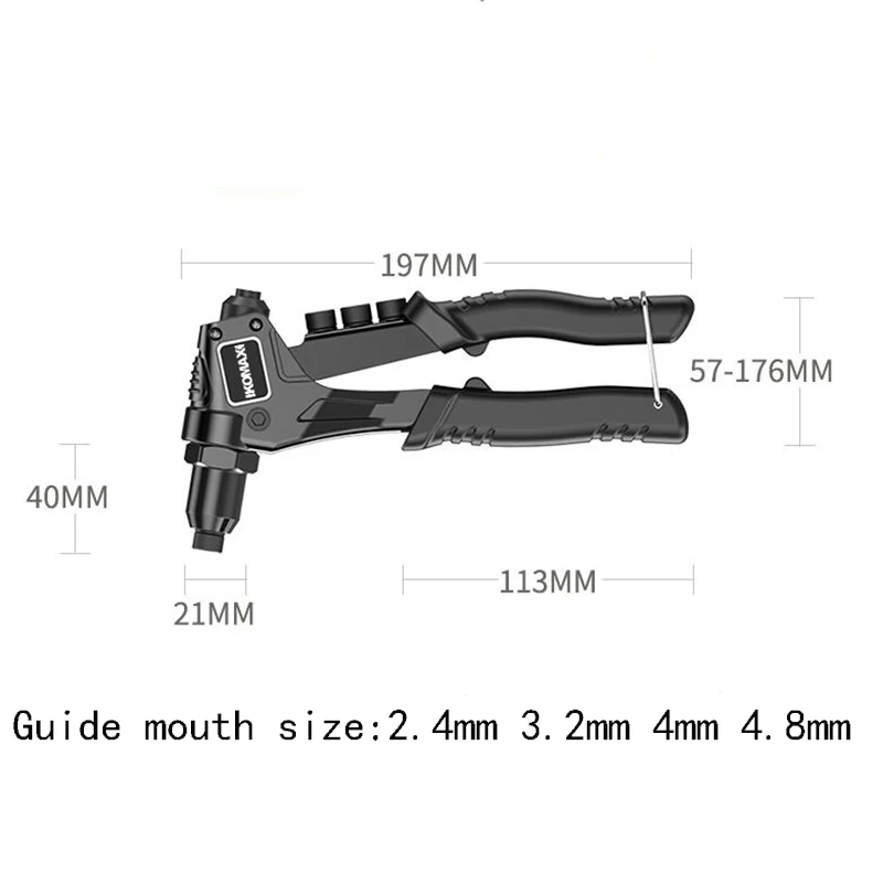 Rebite manual rosca porca Rive ferramenta, Core puxando, sem esforço, pistola de pregos de alumínio, pregos de aço, M3.2mm, 4mm, 4,8mm