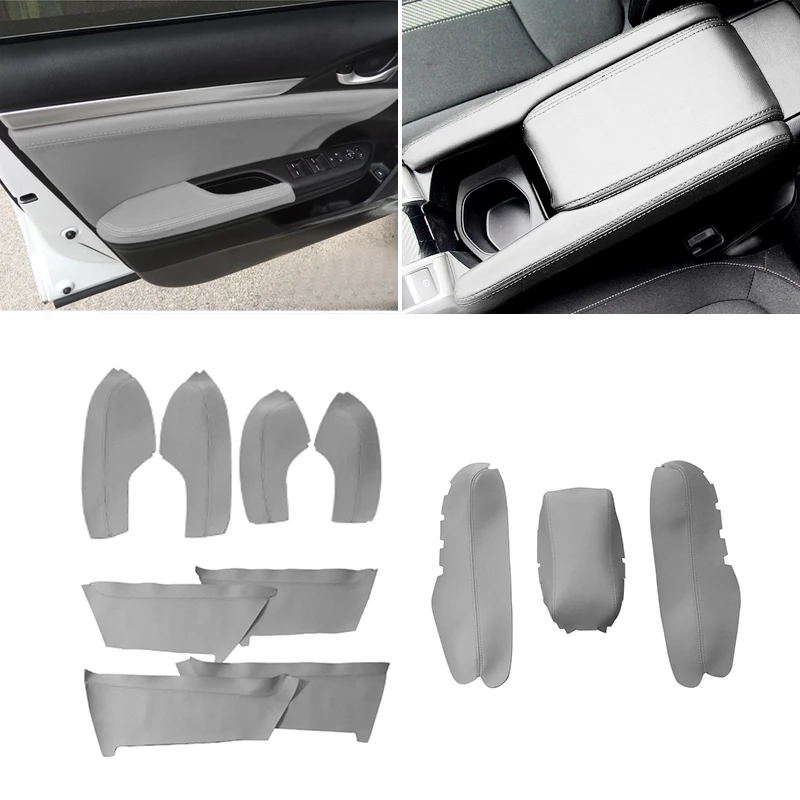 

For Honda Civic 10th Gen 2016 2017 Car Door Handle Panel Armrest Microfiber Leather Cover only 4 doors model