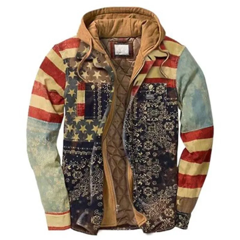 

Men's Jacket shirt Thick cotton Hooded Streetwear Long Sleeve Slim Patchwork Zipper Male Outwear Fall Winter Casual loose homme