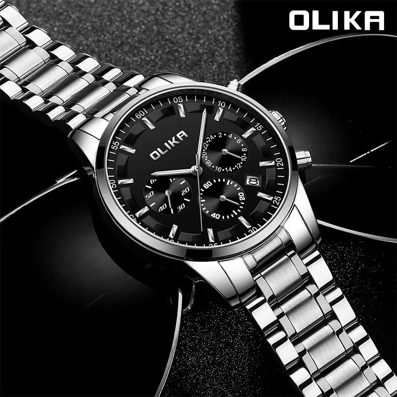 Multi-functional business men watch authentic quartz watch waterproof solid steel band watch fashion