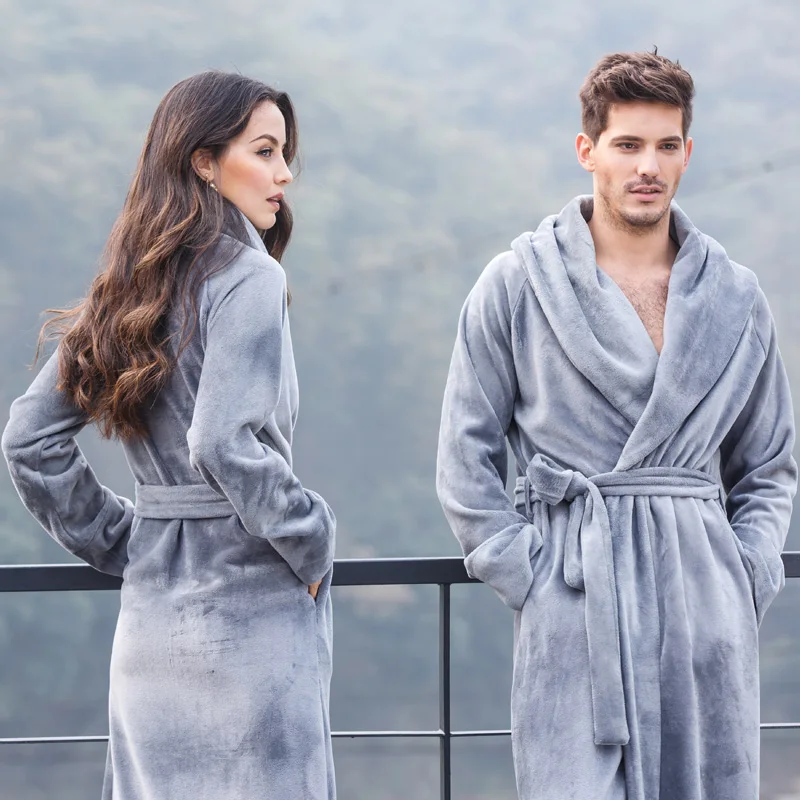 Women and Men Ultra Long Thick Coral Fleece Flannel Full Length Plus Size Bathrobe Robes Sleepwear Loungewear Nightgown