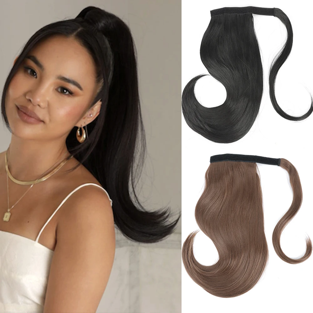 

Synthetic Bounce Wraparound Ponytail Hair Pieces Synthetic Straight Hair Extensions With Combs Warp Ponytails For Women