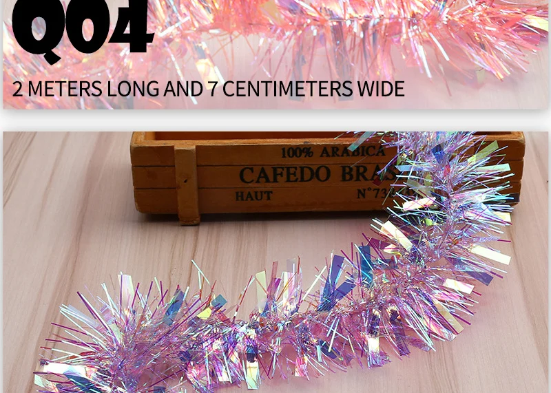 2 Stück 2m Schillernde Künstliche Madder-Farbene Folien-Quastengirlande für Weihnachtsbaum, Hochzeit, Geburtstag, Party, Heimdekoration – Detail 7