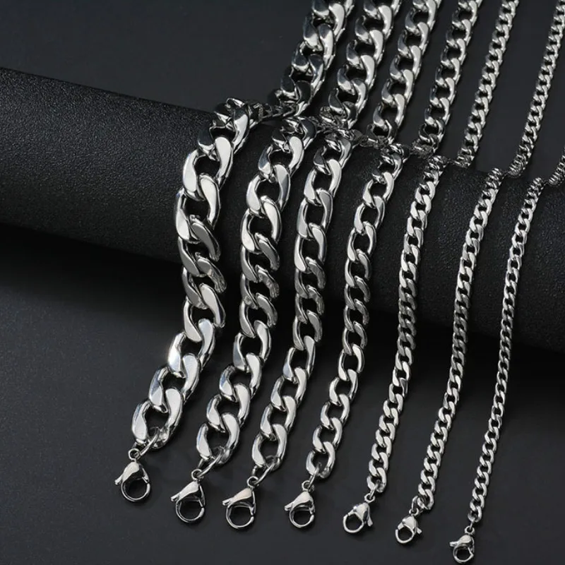 4-15MMM Stainless Steel Cuban Link Necklaces for Men Women NK Hip Hop Chains Punk DIY Jewelry 50-70CM