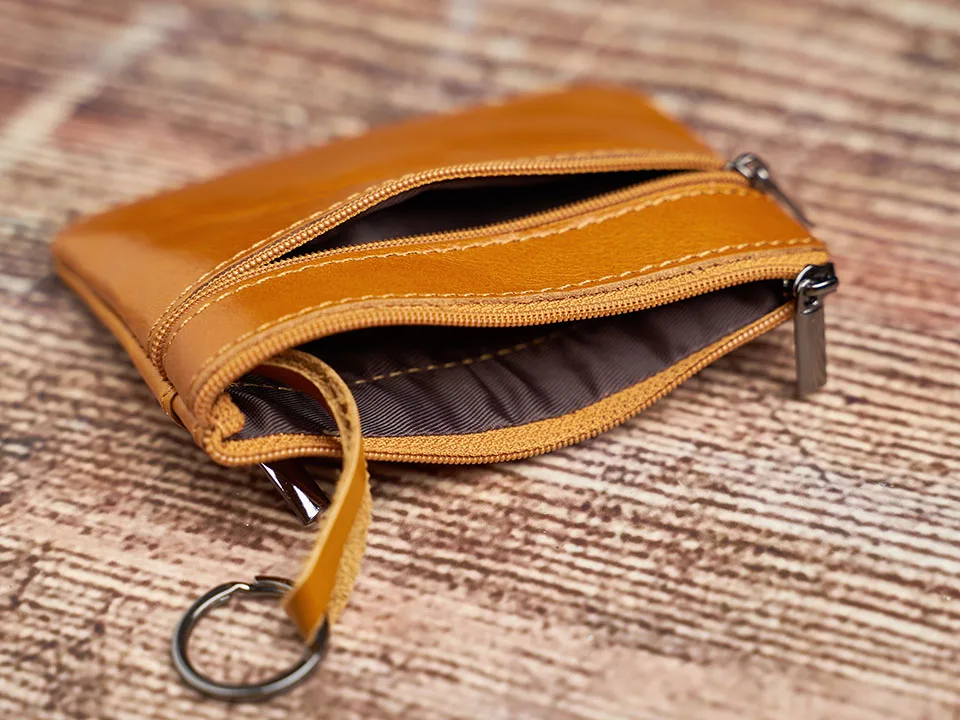Echtes Leder Mini Geldbörse Kleine Geldbörse Männer Frauen Braun Vintage Casual Kreditkarte Kleine Tasche Reißverschluss Tasche Schlüsseltasche NUPUGOO – Detail 14