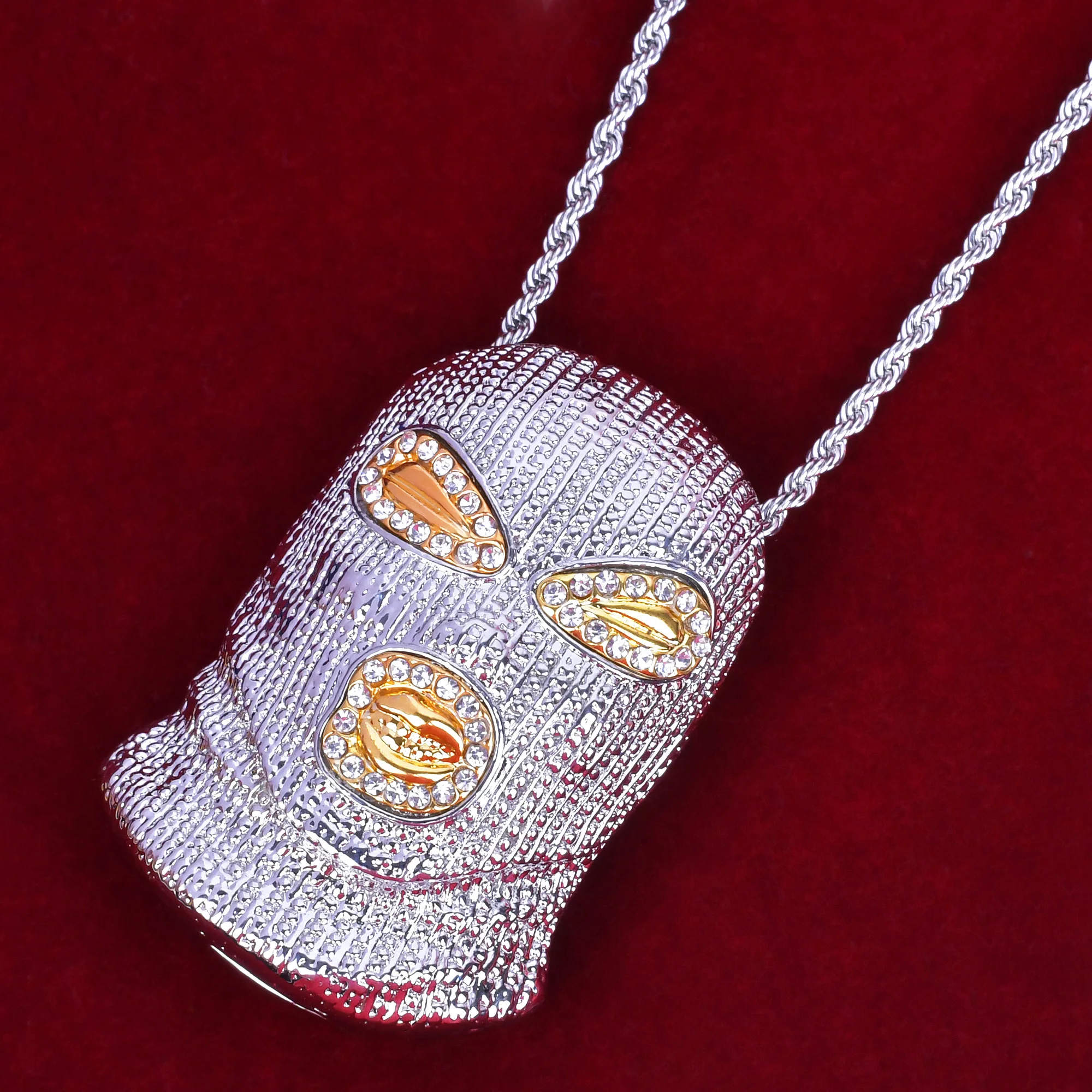 CSGO Mask Shaped Pendant Gold Color Alloy Rhinestone Hip Hop Rock Street Jewelry