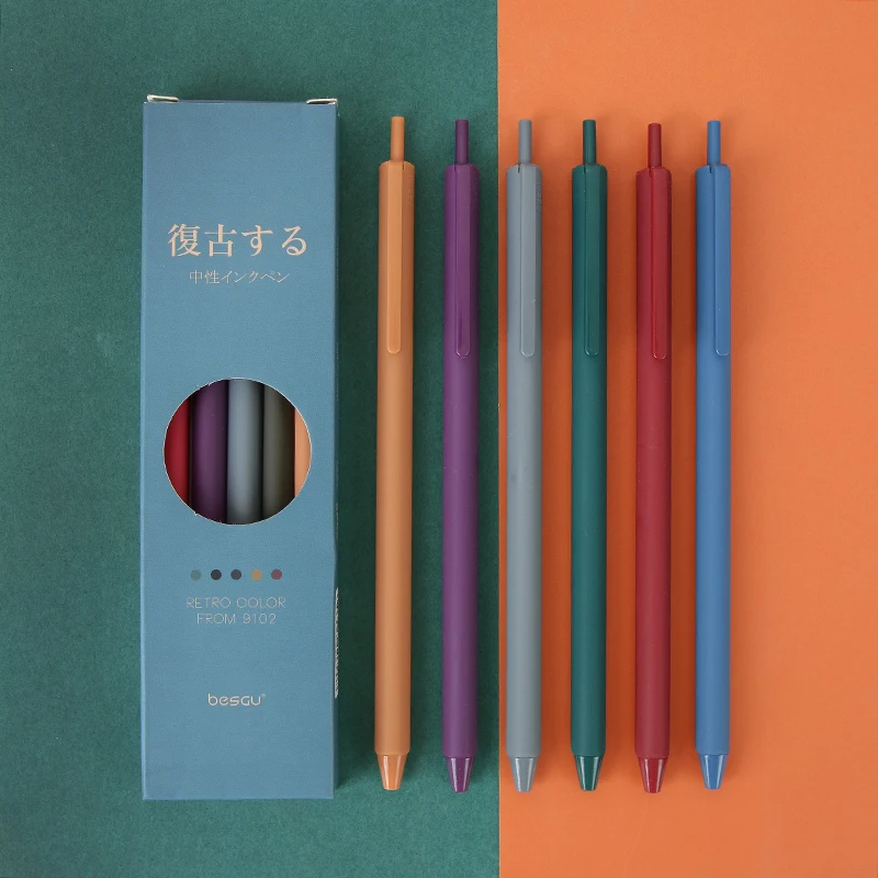 5pcs Retro Color Gel Pen Set 0.5mm Ballpoint Vintage Gray Purple Quick dry Ink Roller Ball Pens Marker Liner Office School F727 image 2