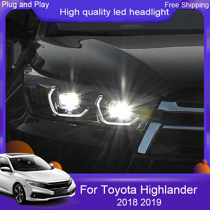 

2pcs Car Styling for 2018 2019 Highlander Headlights forToyota LED Headlight DRL Bi Xenon Lens High Low Beam Parking Fog Lamp