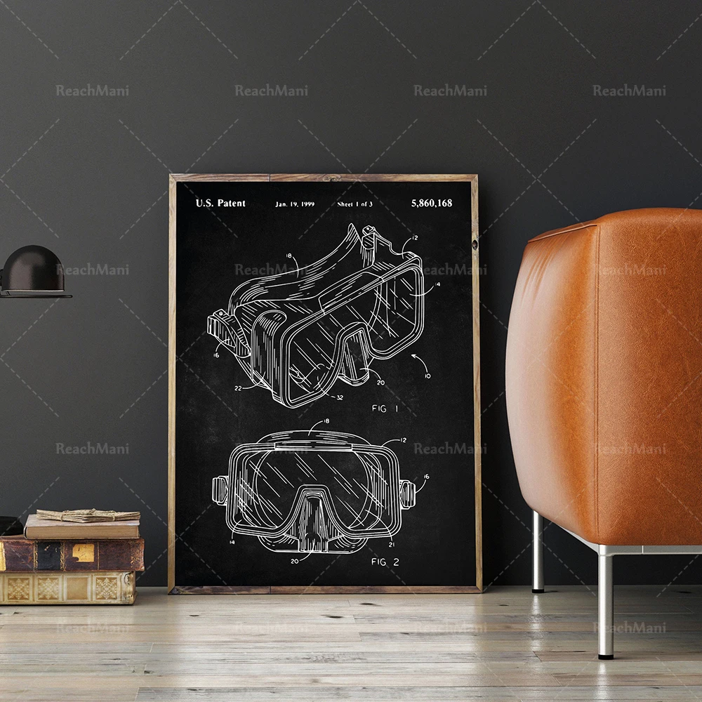 Swimming Patent Set of 3, Diving Mask Patent, Snorkel Print, Swimming Fins Art, Holiday Decor, Summer Gift