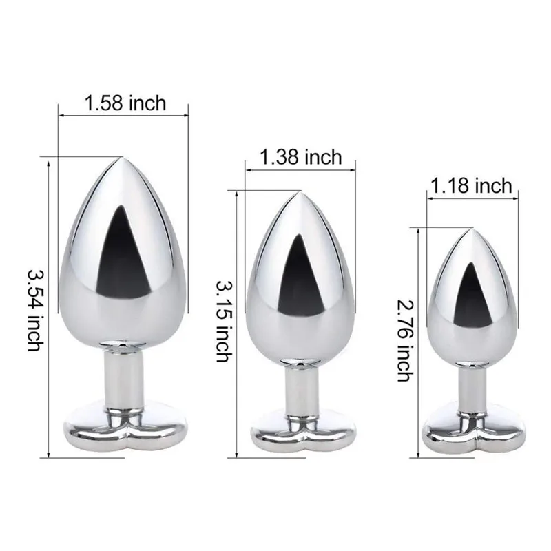 Heart shaped metal anal plug Sex Toys Stainless Smooth Steel Butt Plug Tail Crystal Jewelry Trainer For Women/Man Anal Dildo