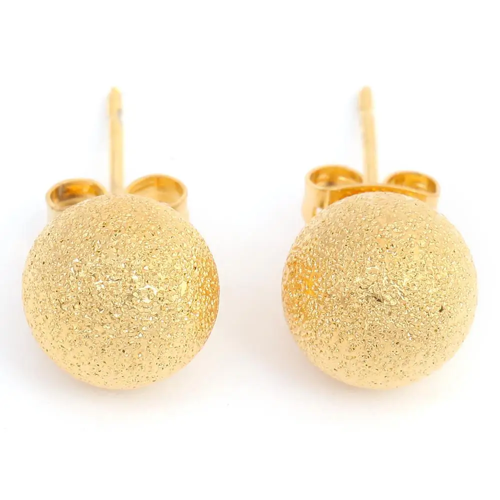 Gold Color Dull Polished Brass Ball Stud Earrings Men Girls Boys Earrings Round Jewelry