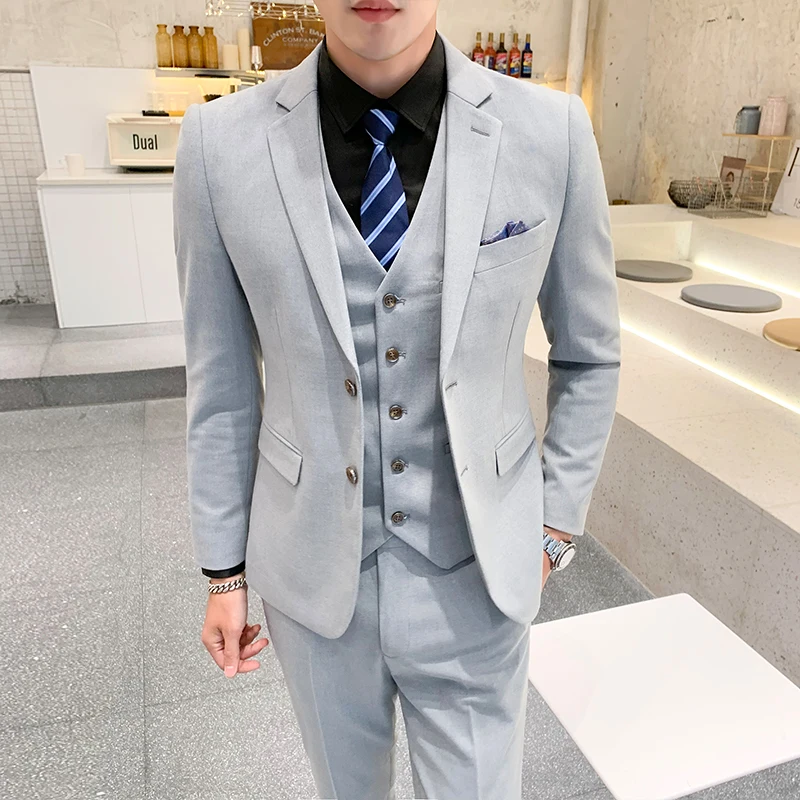 3PCS Men Suit Fashion 2020 High Quality Business Formal Wear Suit Men Slim Fit Plus Size Wedding Suits For Men Clothing 5XL-S