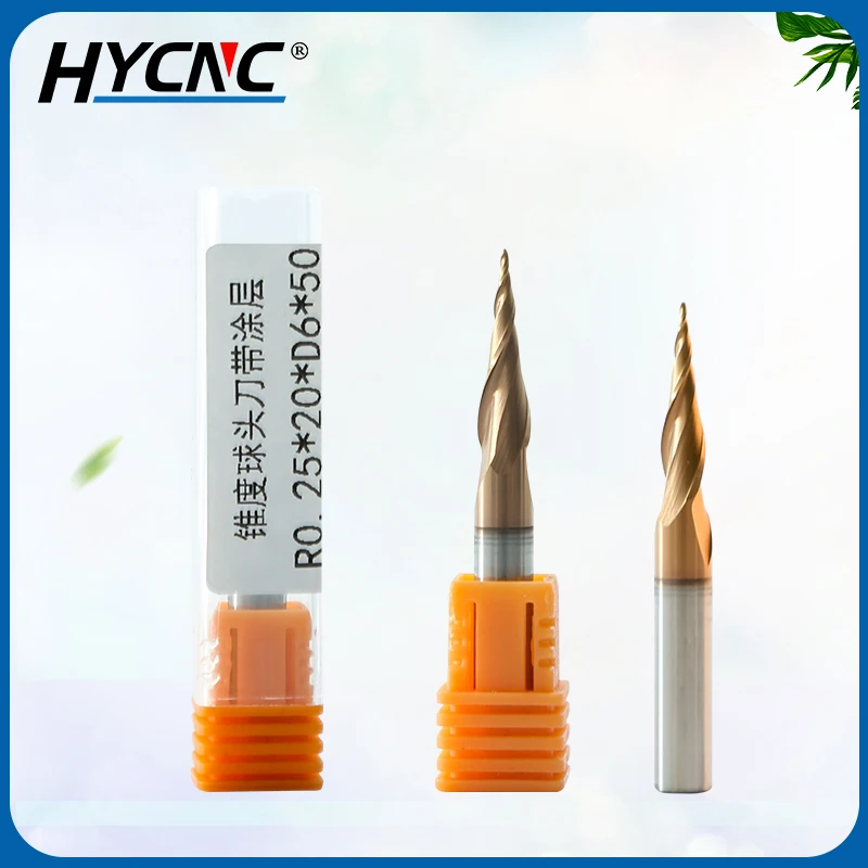 1 Piece Of HRC55 2 Flute Ball Nose Taper Milling Cutter Tungsten Steel Alloy Coated Aluminum End Mill Cnc Cutter