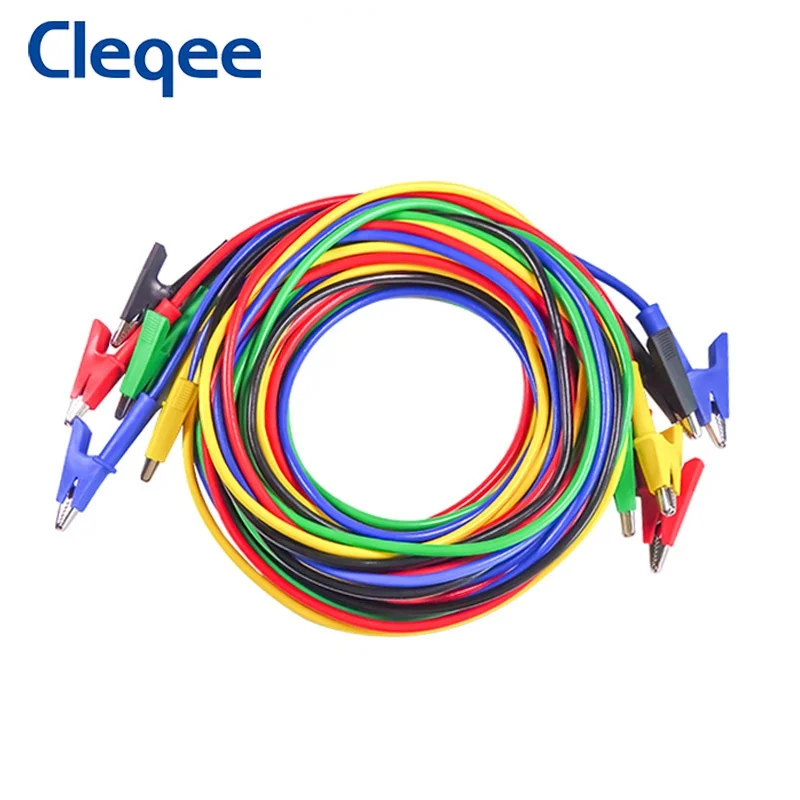 Cleqee P1024 2M 3M 5M Alligator Clips Test Leads Dual Ended Crocodile Wire with Insulators Clips Test Flexible Copper Cable