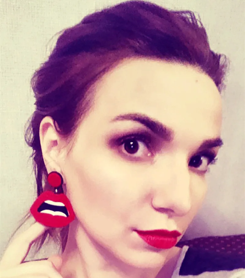 Fashion Sexy Red Mouth Lips Drop Earrings For Women Girls Hip-Hop Punk Geometric Long Dangle Earring Nightclub Jewelry Brincos