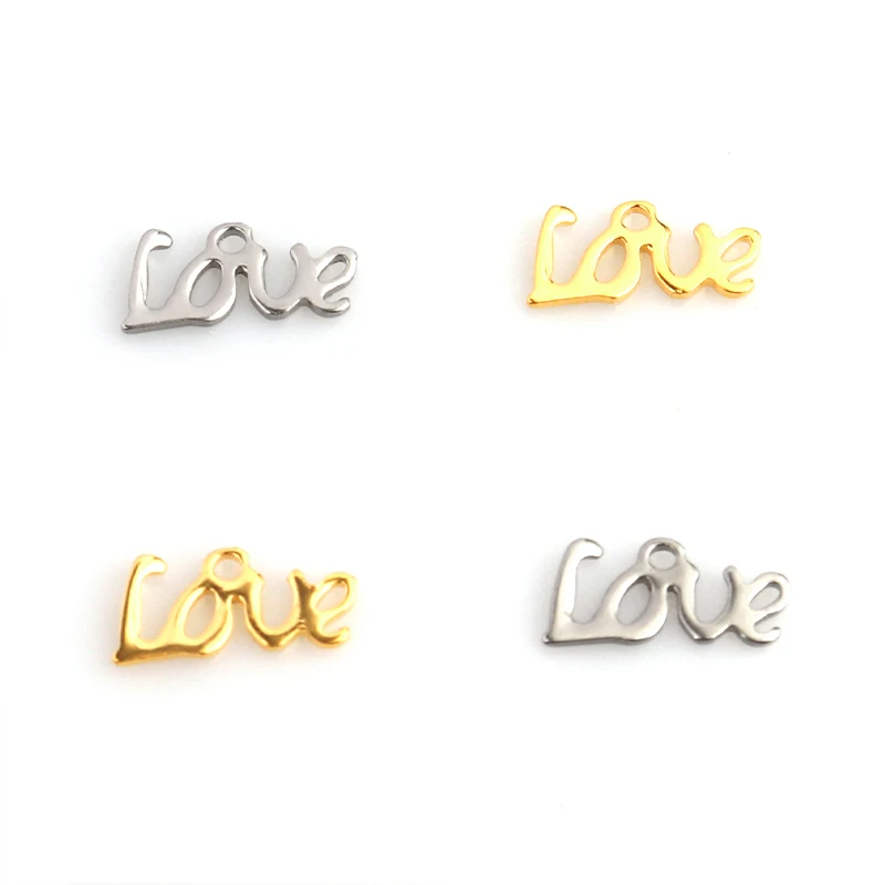 20PCS 6*12mm Two Color Stainless Steel Small Letter Love Charms Pendant Suitable charms for jewelry making Accessories