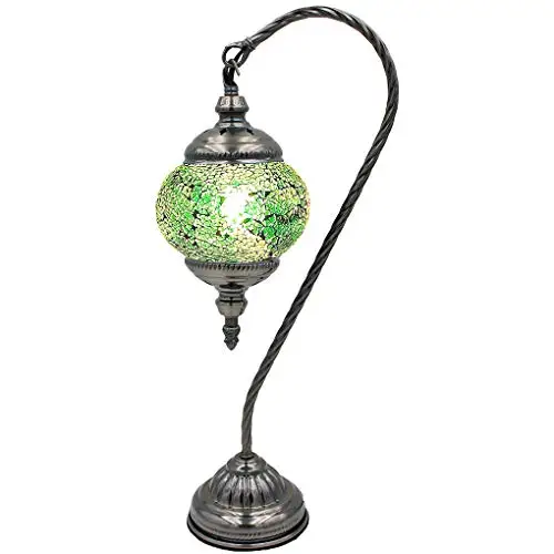 

LaModaHome Mosaic Turkish Lamp Moroccan Glass Swan Neck Lantern for Table Desk Bedside Bronze Base Bundle E12 with Light Bulb (G