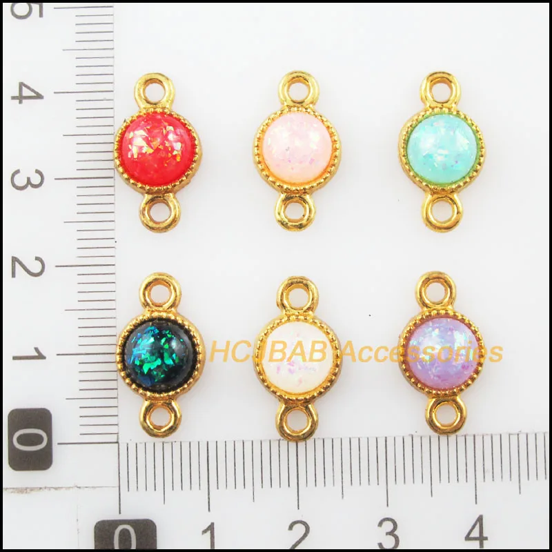 24 Round Resin Connectors AB Shivering Mixed Charms Gold Tone 10x18.5mm