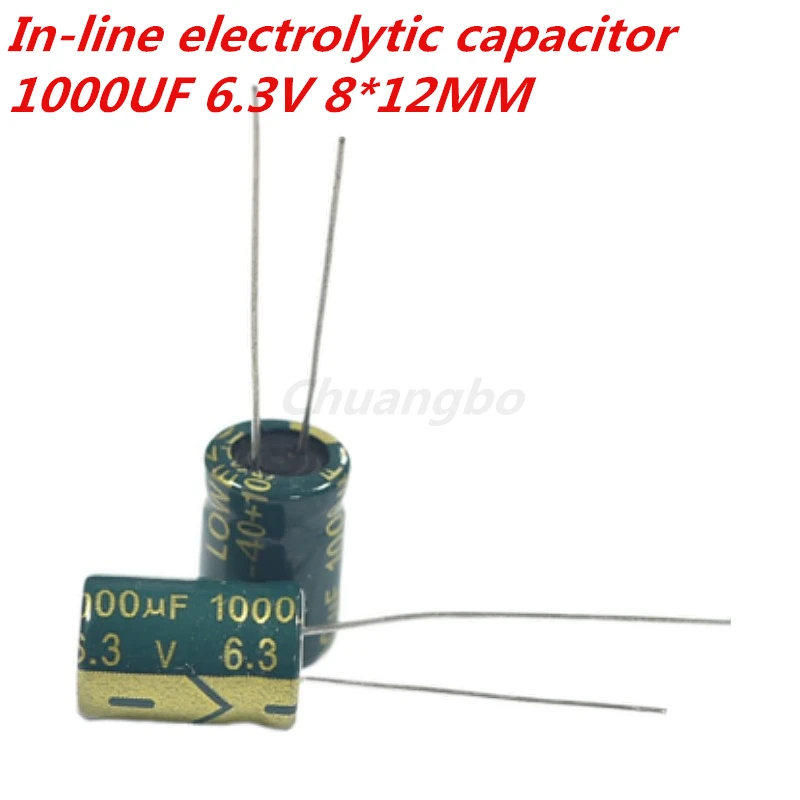 20pcs 6.3v1000UF  6.3V 1000UF 8*12 Low ESR/Impedance high frequency aluminum electrolytic capacitor size  8*12MM 6.3V 1000UF