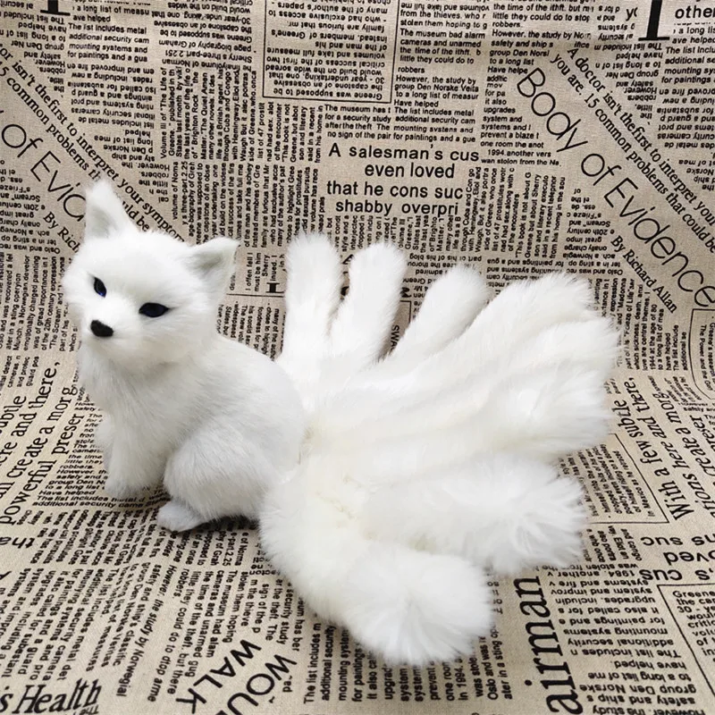 cute real life white nine-tails fox model plastic&furs squating fox gift about 16cm xf2737