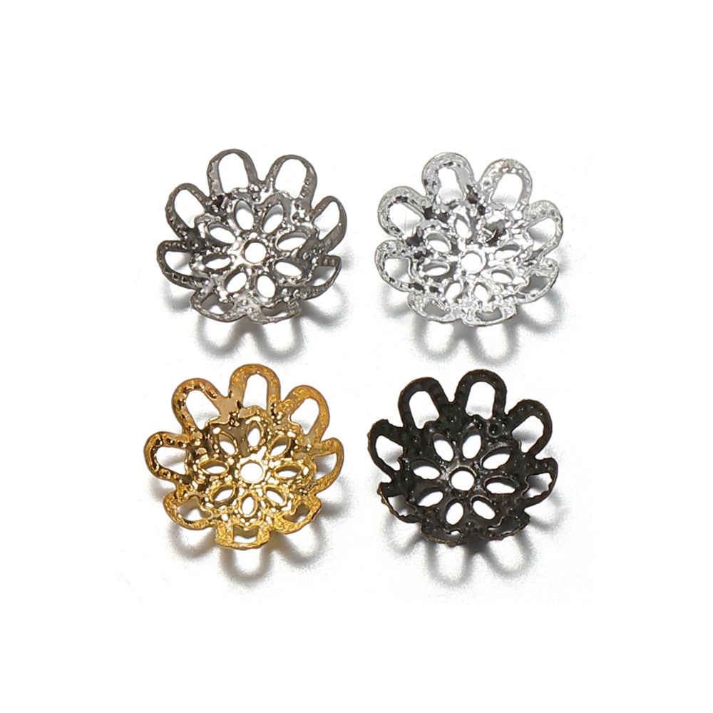 200pcs 10mm Metal Filigree Beads Cap Gold Color Hollow Flower Hats for Jewelry Making Bead Pendants Charms Diy Findings Supplies