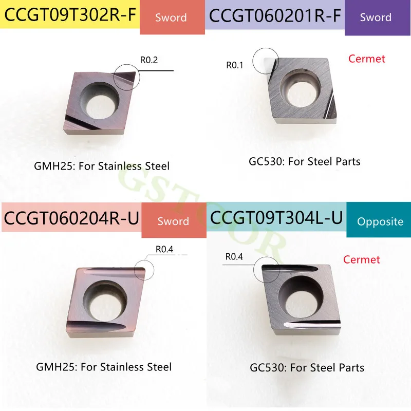 10PCS CCGT060201 CCGT060202 CCGT060204 CCGT09T301 CCGT09T302 CCGT09T304 R-F L-F R-U L-U เครื่องกลึง CNC เครื่องมือคาร์ไบด์แทรก
