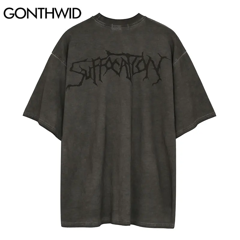 GONTHWID Tshirts Streetwear Vintage Painting Print Punk Rock Gothic Tees Shirts Hip Hop Fashion Summer Casual Loose Cotton Tops