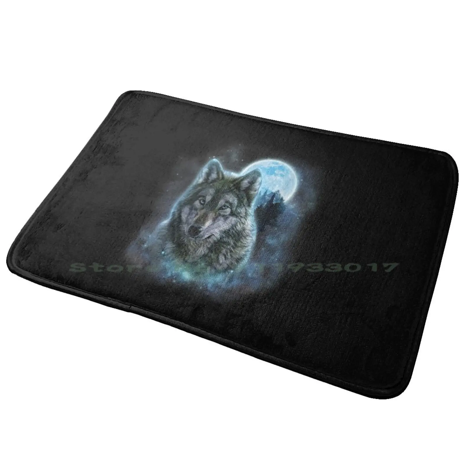 T Shirt-Grey-Wolf-Hunting-Ground-Icy-Moon-Forest-Galaxy Entrance Door Mat Bath Mat Rug Wolves Wolf Lovers Grey Wolf Hunting