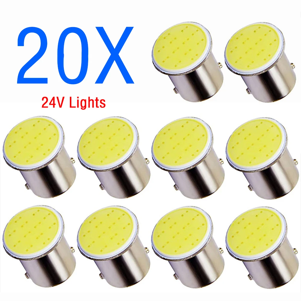 20pc Car LED Light 1156 BA15S COB*12SMD For Truck DRL Daytime Running Lamp 1157 BAY15D Reverse Turn Signal Light 24V Accessories