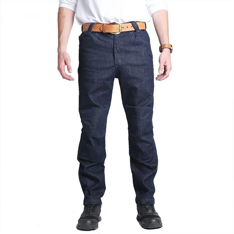 Urban Elasticity Fan Black Training Denim Trousers Spring Autumn Outdoor Hiking Sports Riding Stretch Pocket Pants