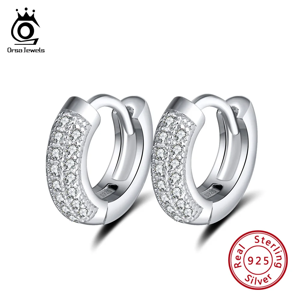 

ORSA JEWELS Solid 925 Sterling Silver Hoop Earrings For Women Small Circle Silver Color Trendy Female Wedding Jewelry SE103