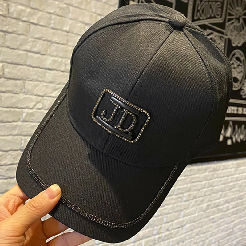 Womens Korean Casual Letter D Diamond Baseball Cap Spring Autumn Summer Fashion Rhinestone Sun Hat Adjustable Cotton Girl Hat