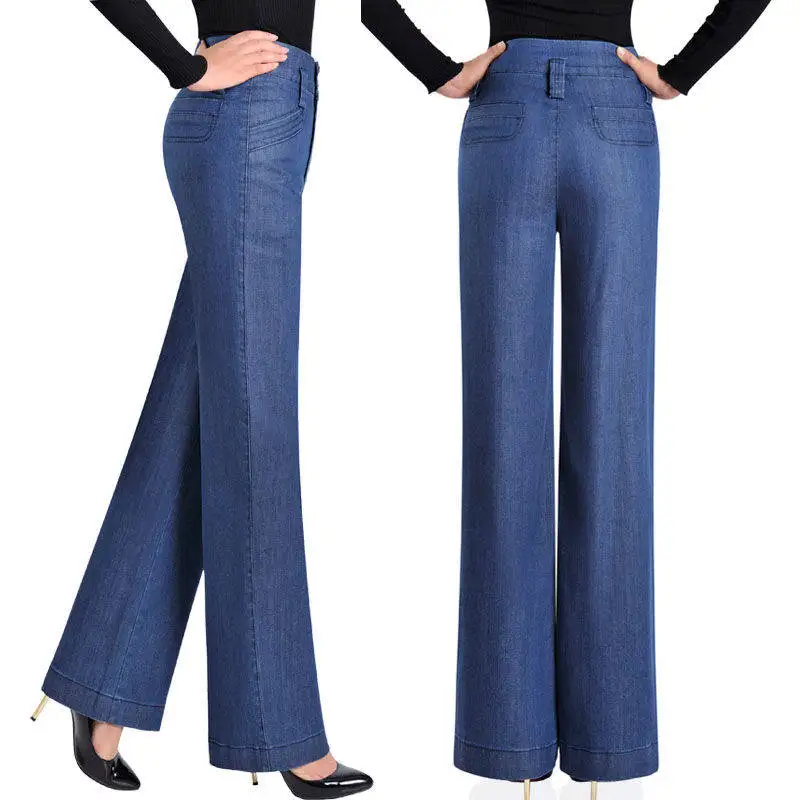

Summer Thin Denim Pants Women New High Waist Wide Leg Pants Loose Large Size Straight Pants Vintage Blue Jeans Female Trousers