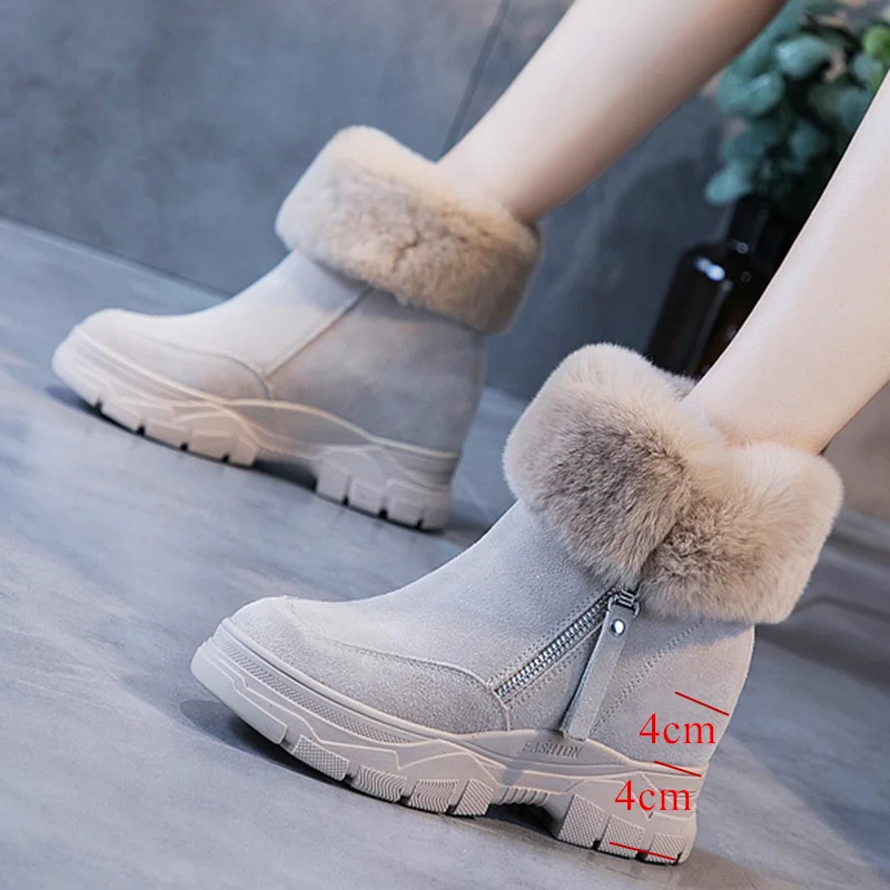 Stivali da neve da donna scarpe invernali stivaletti con tacco nascosto in peluche caldi per donna scarpe con Zip stivali invernali da donna in vera