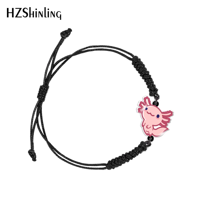 Kawaii Axolotl Salamander Black and Red Woven Adjustable Bracelet Rope Chain Acrylic Resin Epoxy Fashion Jewelry for Women