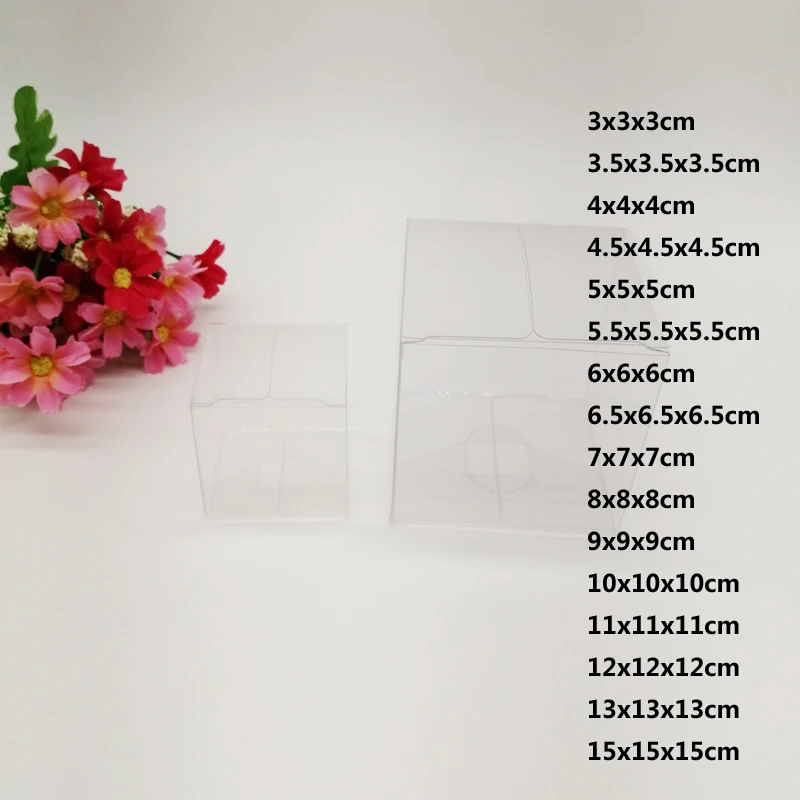 

100pcs Square Plastic Box PVC Clear Transparent Box for Cake Candy Christmas Gift Birthday Wedding Jewelry Packaging Storage Box