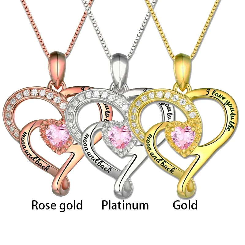 Custom Birthstone Heart Necklace Personalized Lovely Gift Women's Pendant Necklaces Sterling Silver Birthday Jewelry Accessories