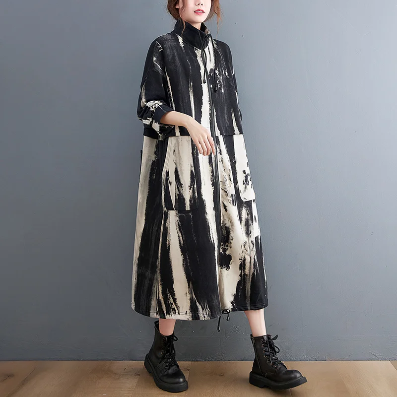 Masss Wasss 2021 Trench Coat Korean Style Streetwear Women Printed Loose Punk Windbreaker Ladies Vintage Harajuku Long Clothes