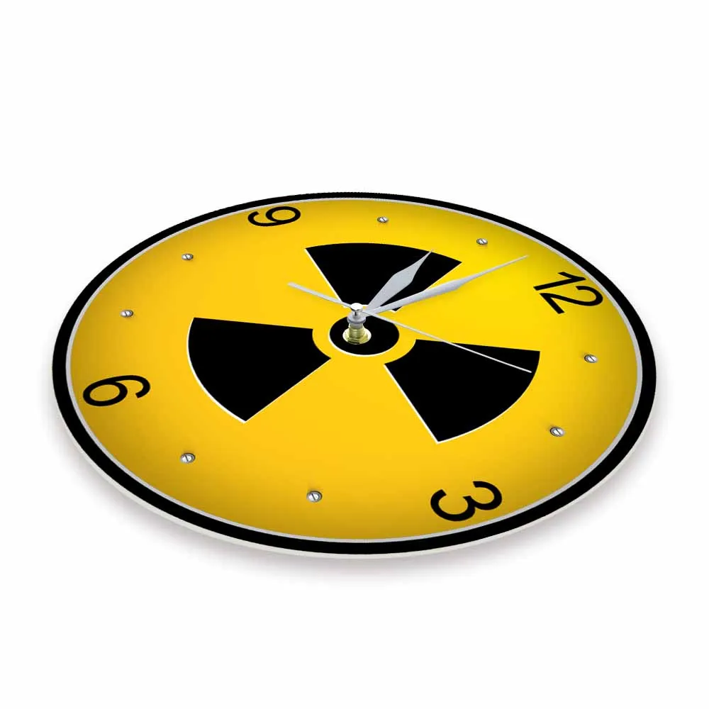 Radiation Sign Silent Quartz Wall Clock Radiation Danger Logo Artwork Hanging Watch Nuclear Atomic Symbol Clock X-Ray Tech Gift