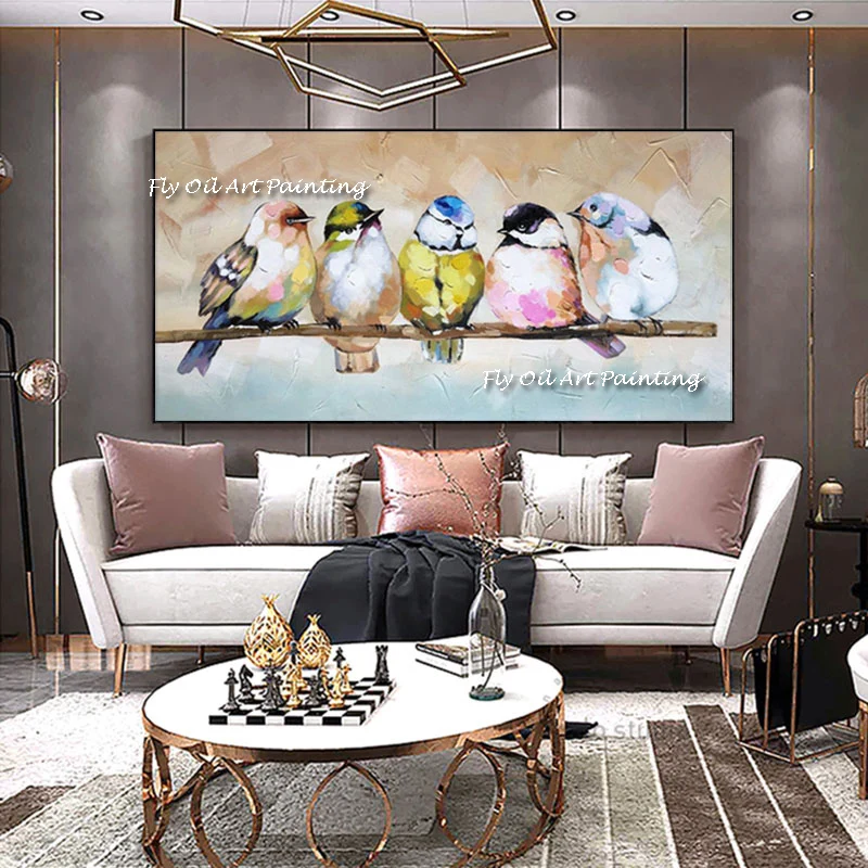 

Nordic Home Decor Colorful Birds Vivid Animal Poster 100% Handmade Oil Painting On Canvas Wall Art Picture For Living Room Gift