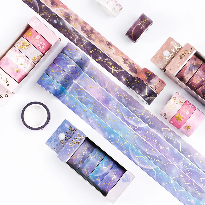 DIY paper tape sticker hand account decoration tape night sky starry sky cherry blossom hand torn bronzing stickers girl gift