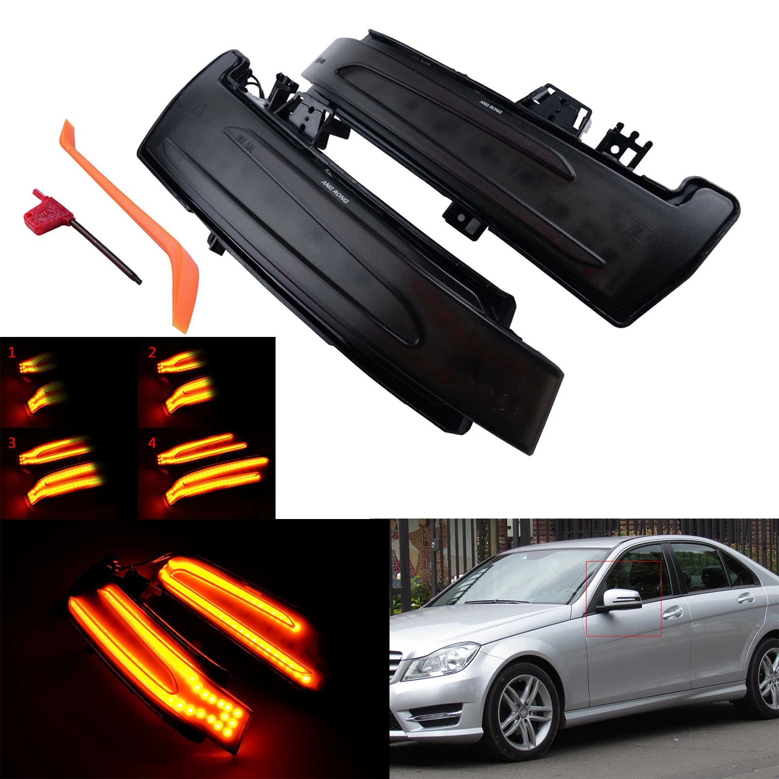 

ANGRONG 2X Dynamic LED Wing Mirror Turn Signal Light For Mercedes Benz W204 W176 W221 W212