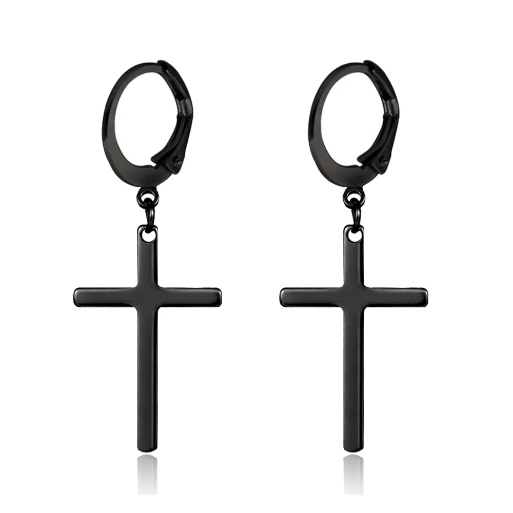 1 Pair/2 Pcs Ear Buckle Cross Pendant Earrings For Men and Women Stainless Steel Gothic Earrings Street Pop Punk Jewelry