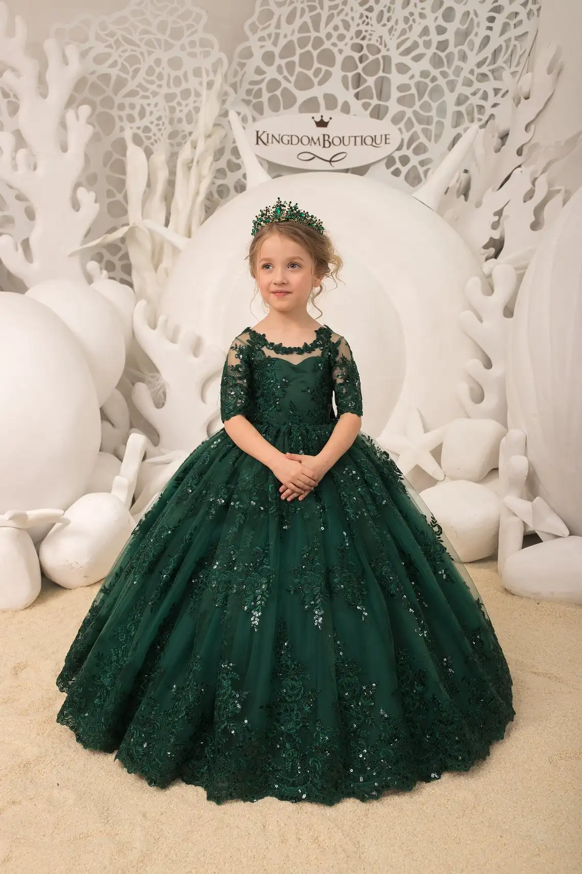 Vintage Grün Ballkleid Blume Mädchen Kleider Für Hochzeit Perlen Spitze Kurzarm Kleinkind Mädchen Pageant Kleid Kinder Formal Wear