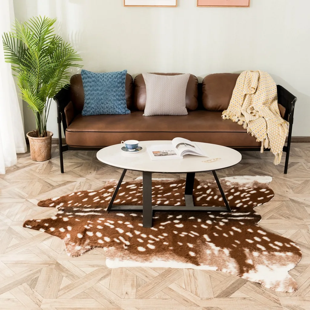 Imitation Deer Pattern Printed Rug Nonslip Antiskid Mat Animal Print Carpet Faux Skin Leather Antiskid Mat