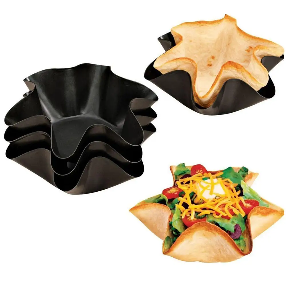 2pcs/pack 6/8inch Non-stick Fluted Tortilla Pan Taco Salad Bowl Pans Shell Maker Egg Tart Mold Flower Baking Molds Brioche Mold