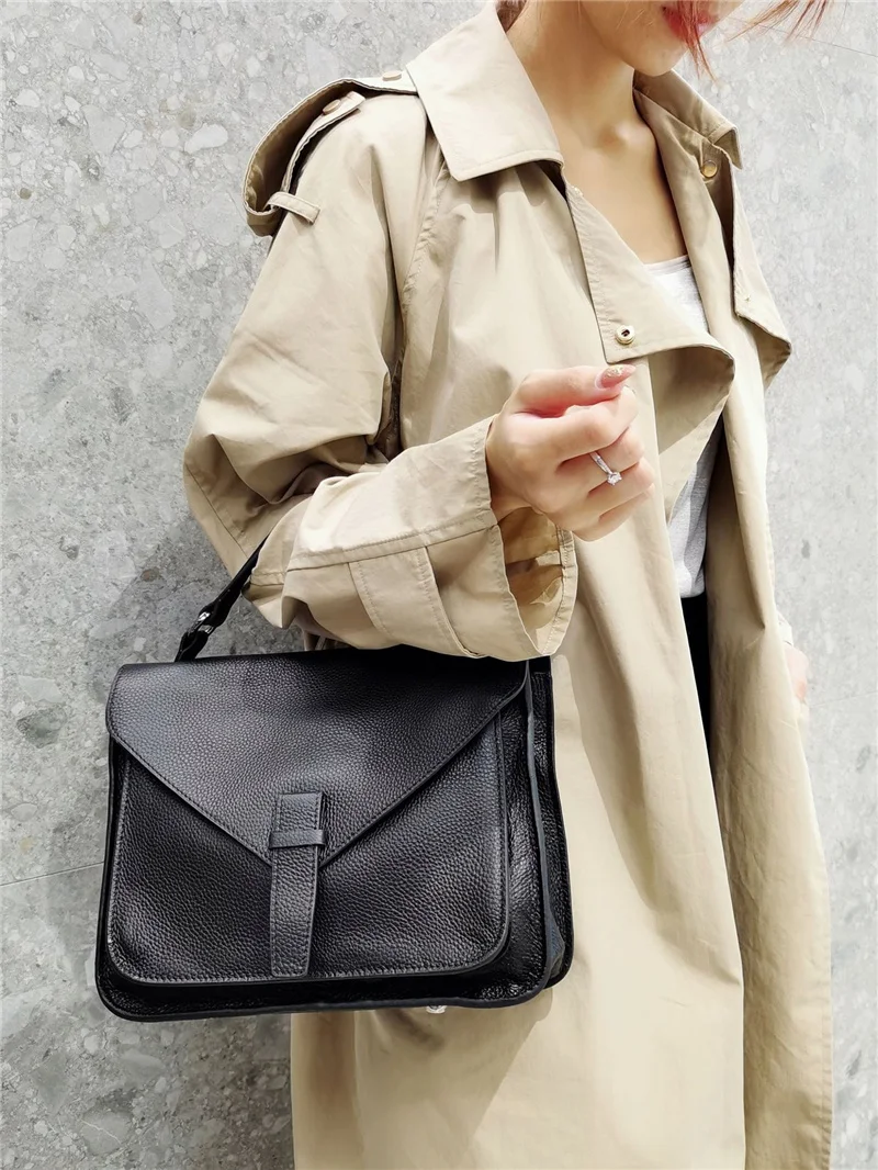 Woman Handbags Genuine Leather Women Messenger Bags Vintage Work Bag High Quality Solid Shoulder Crossbody Bag Female Satchels